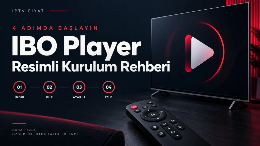 IBO Player kurulumu için 4 adımlı resimli rehber; televizyon ve kumanda ile editoryal kapak