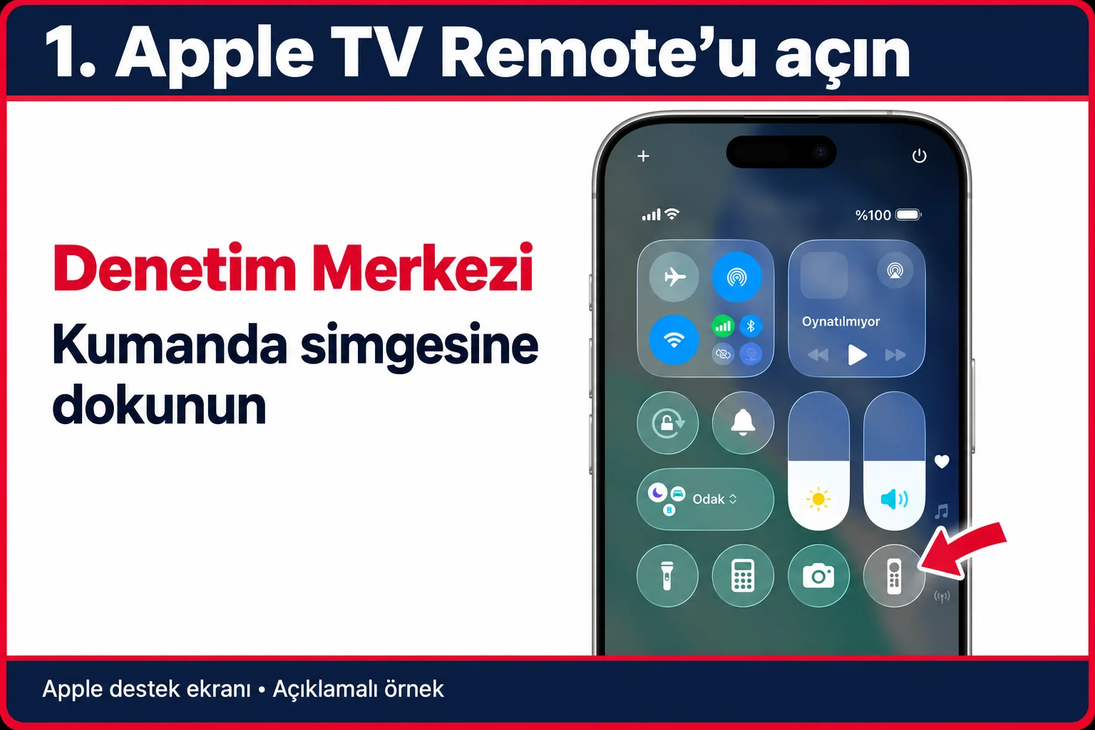 Apple TV iPhone kumanda için Denetim Merkezi içindeki Remote simgesi