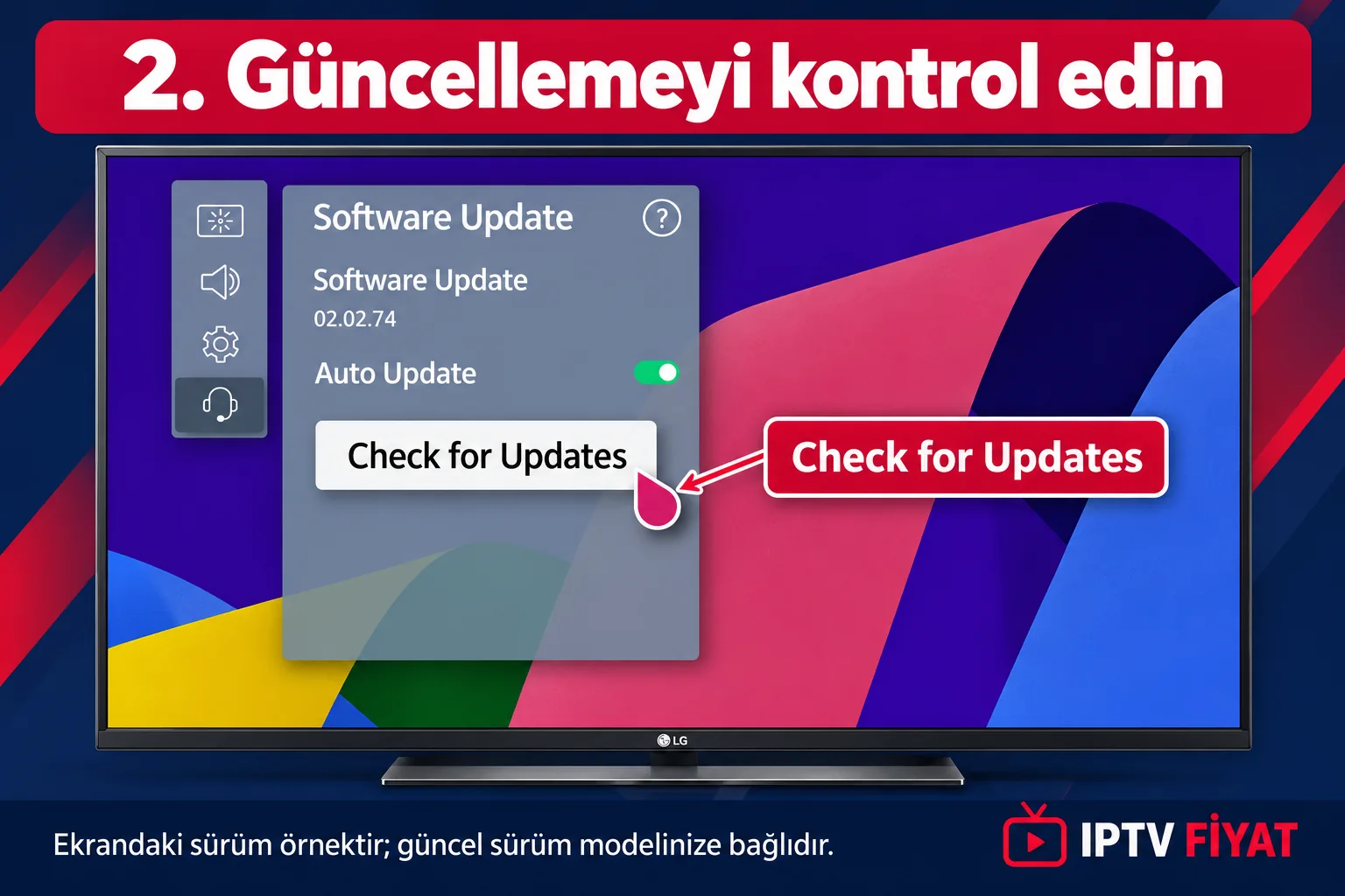 LG TV yazılım güncelleme ekranında Check for Updates düğmesini seçme